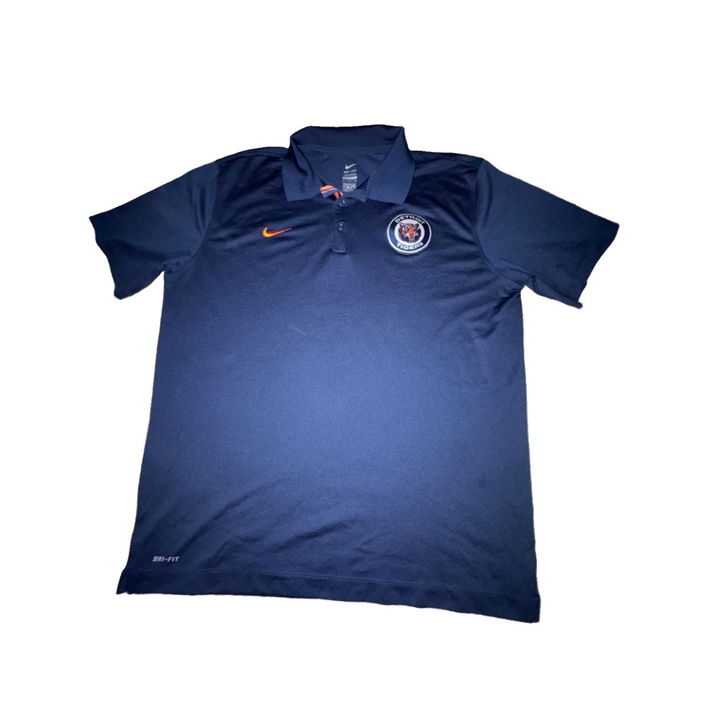Detroit Tigers Polo Shirt Mens XL Blue MLB Nike Dri Fit Performance Cooperstown